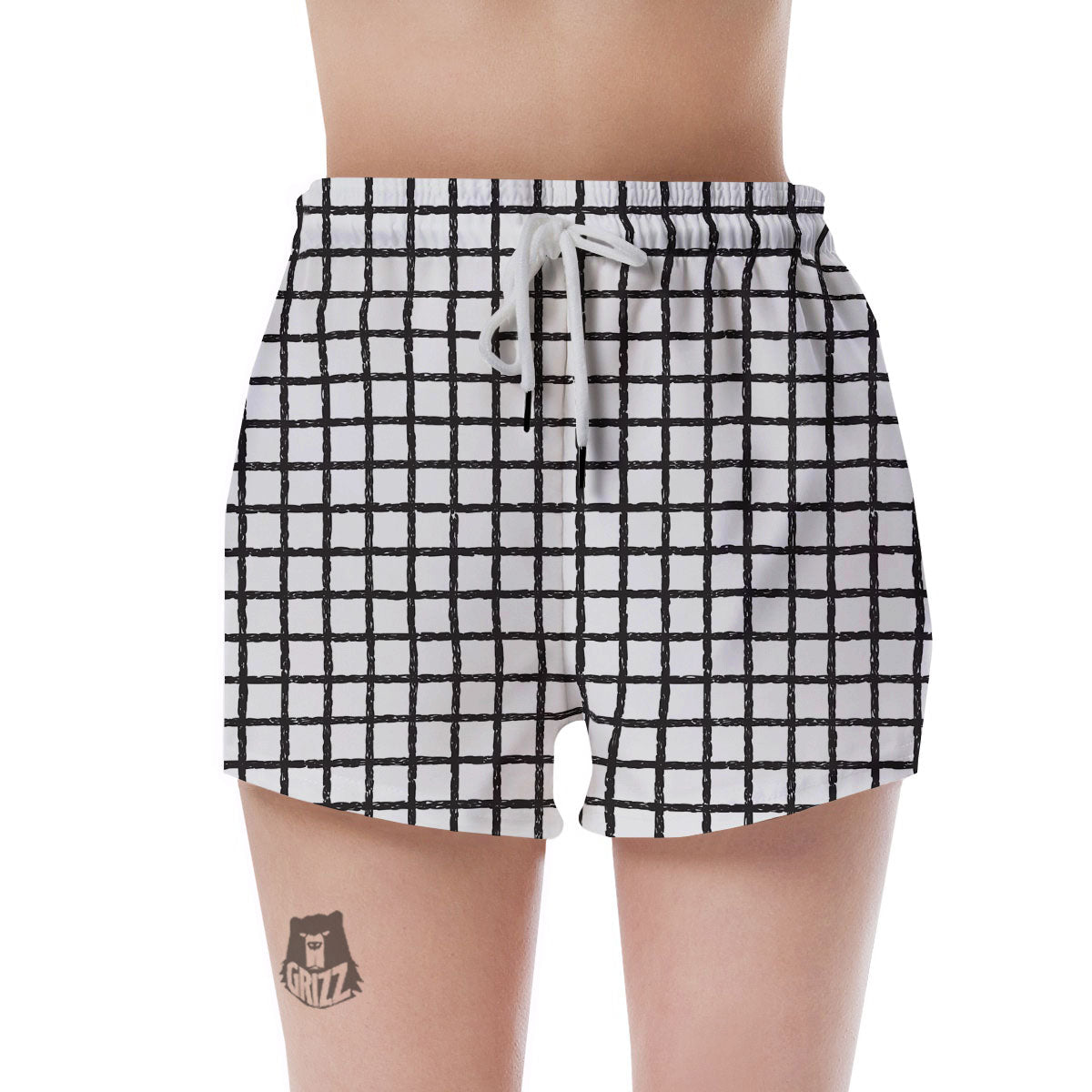 Windowpane White And Black Print Pattern Women's Shorts-grizzshop