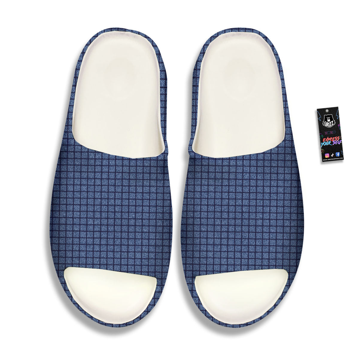 Windowpane Denim Print Pattern Sandals-grizzshop