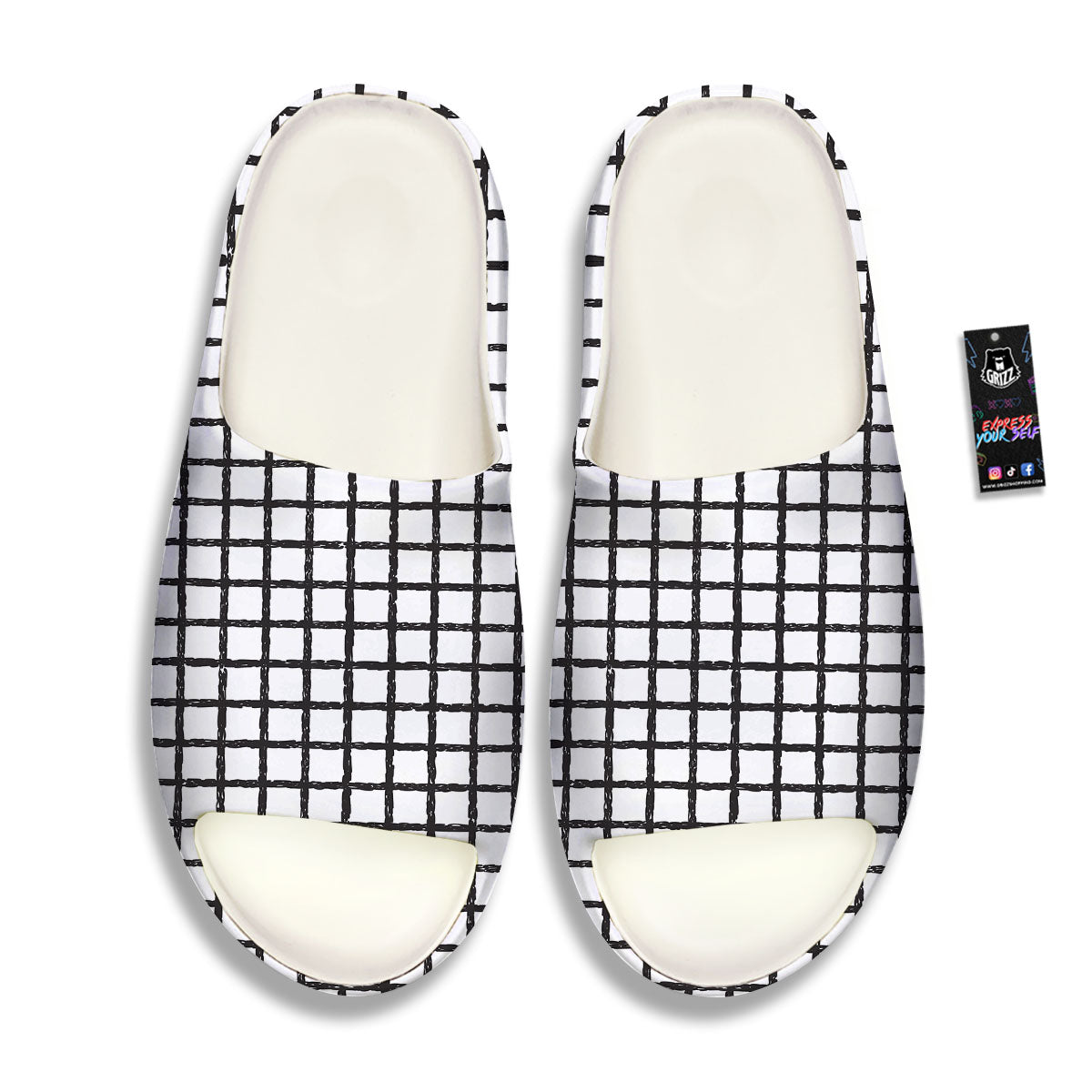 Windowpane White And Black Print Pattern Sandals-grizzshop