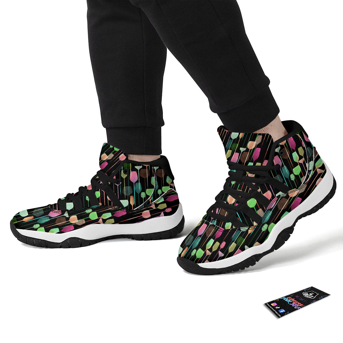 Wine Glass Pattern Print Black Bball Shoes-grizzshop