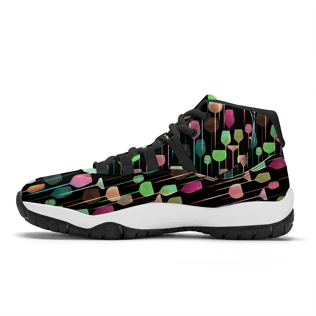 Wine Glass Pattern Print Black Bball Shoes-grizzshop