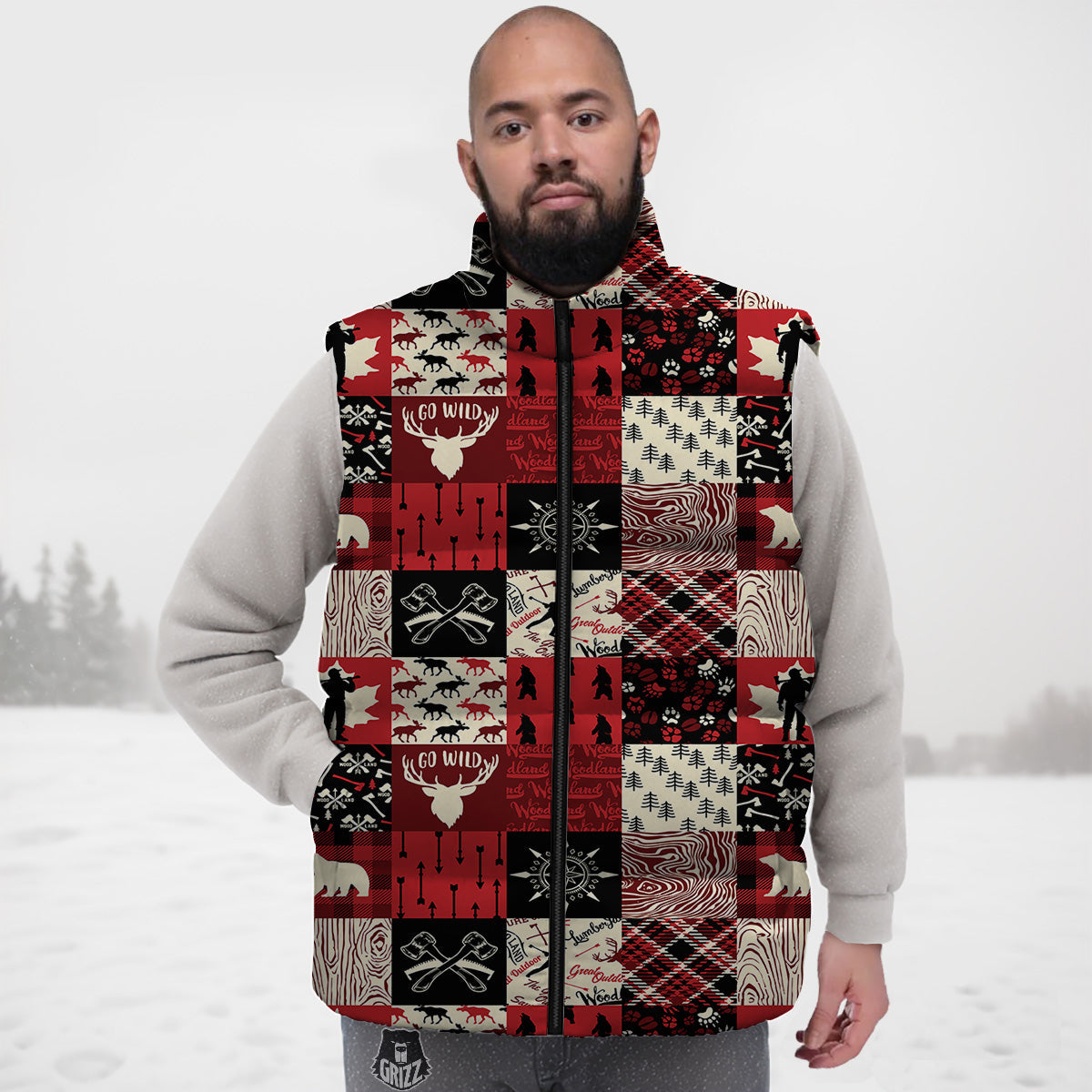 Wine Glass Pattern Print Down Vest-grizzshop