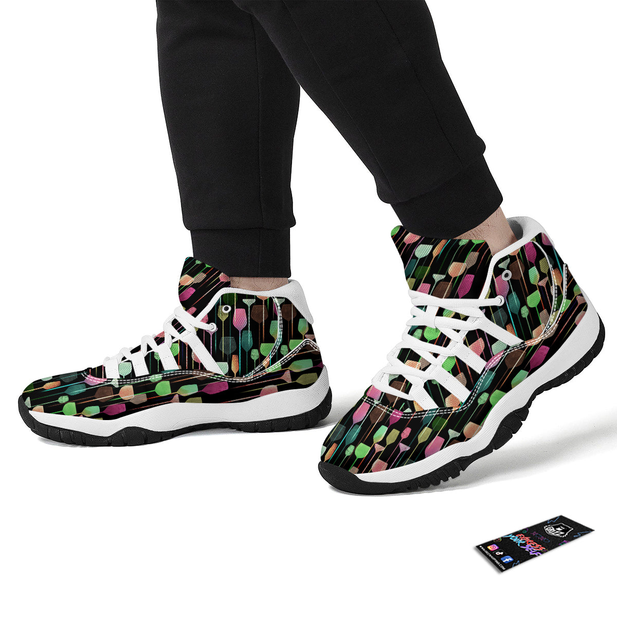 Wine Glass Pattern Print White Bball Shoes-grizzshop