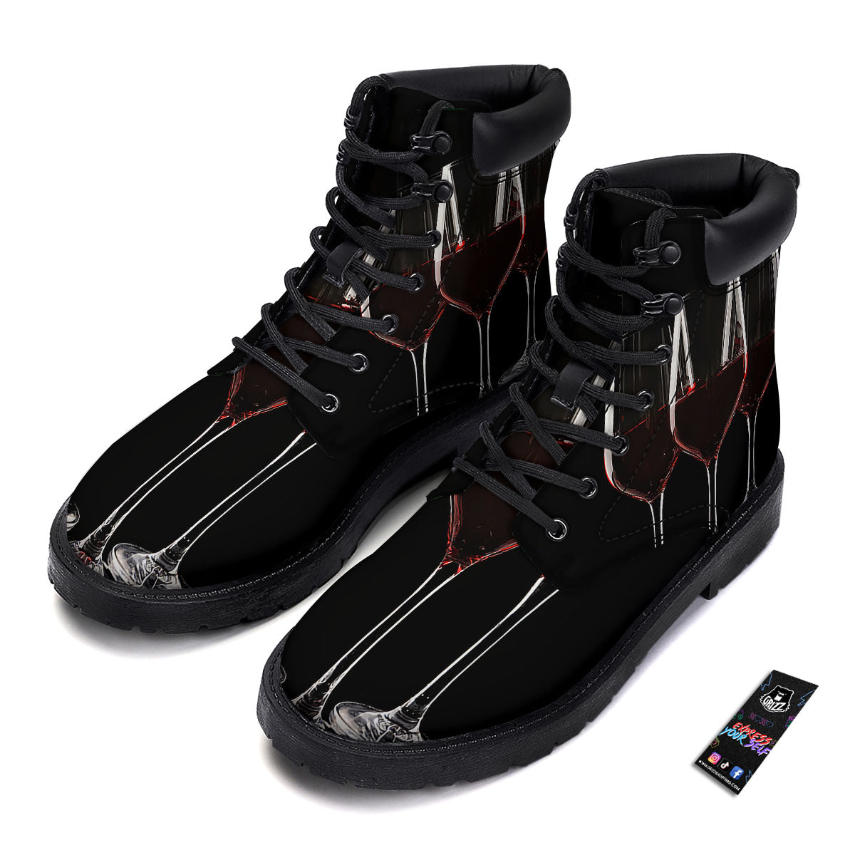 Wine Glasses Print Boots-grizzshop