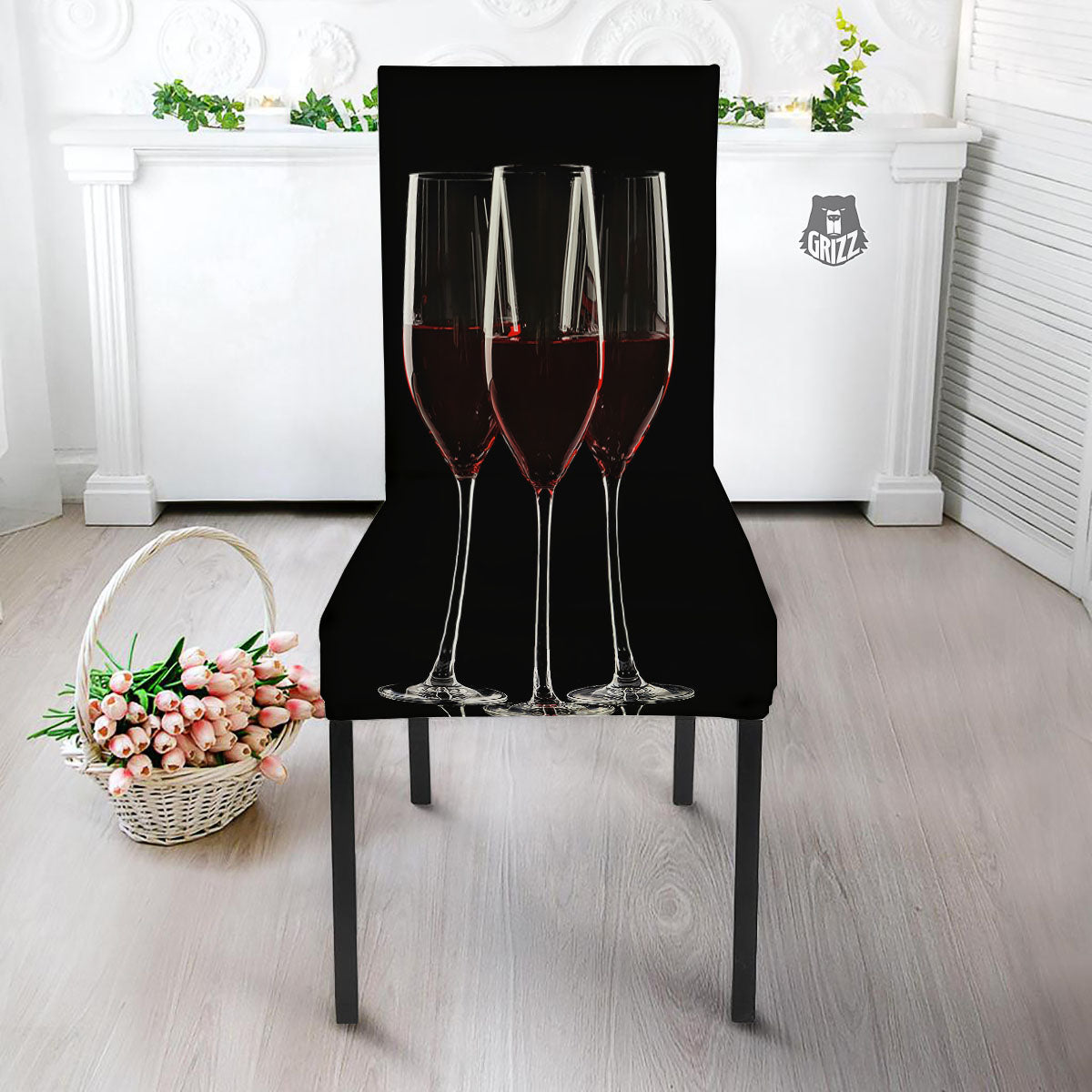 Wine Glasses Print Dining Chair Slipcover-grizzshop