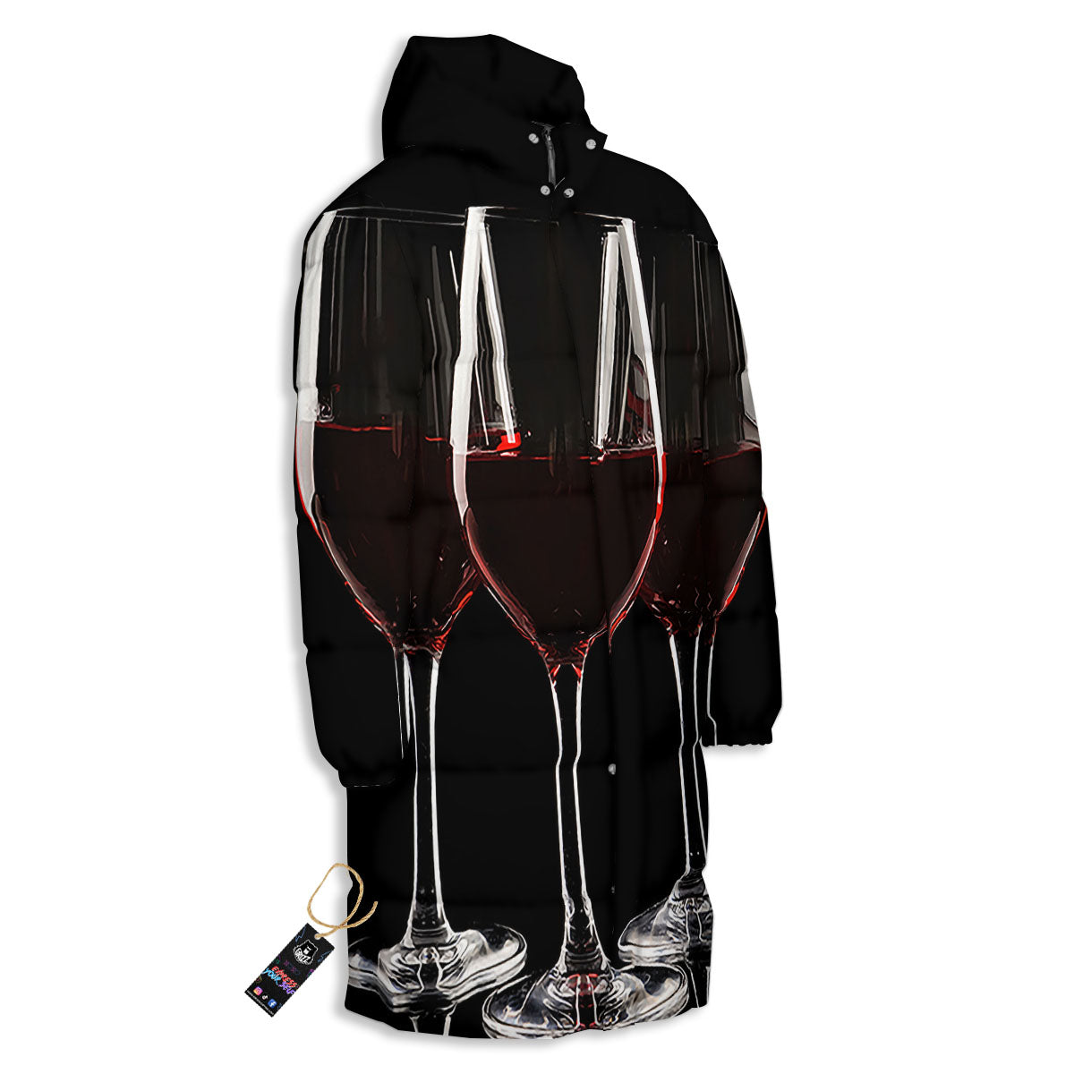 Wine Glasses Print Long Down Jacket-grizzshop