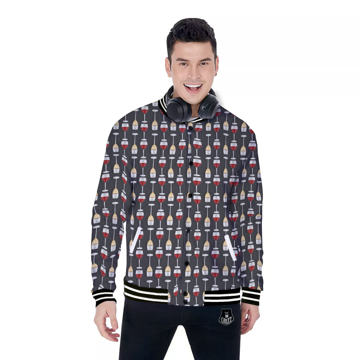 Wine Glasses Print Pattern Baseball Jacket-grizzshop