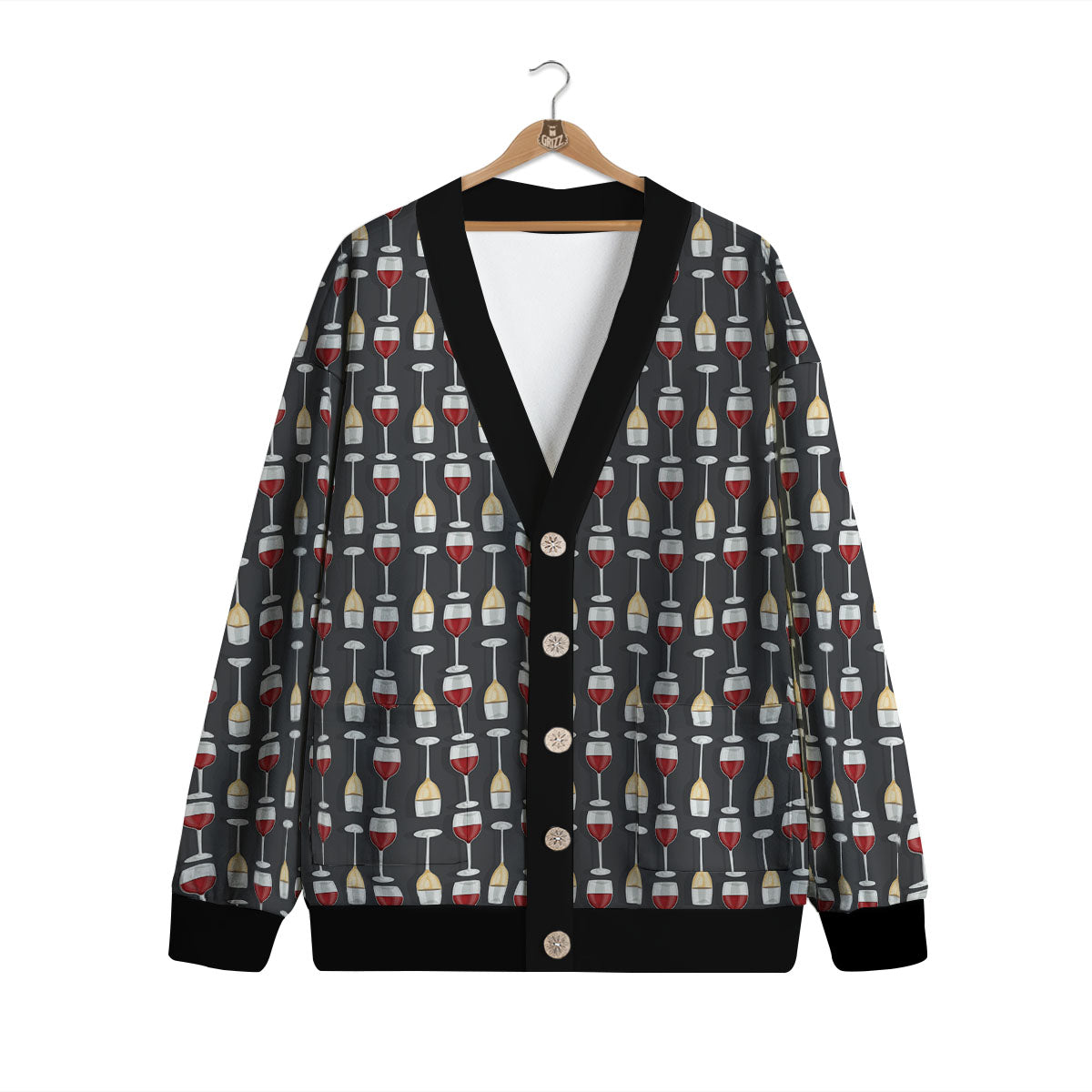 Wine Glasses Print Pattern Cardigan-grizzshop