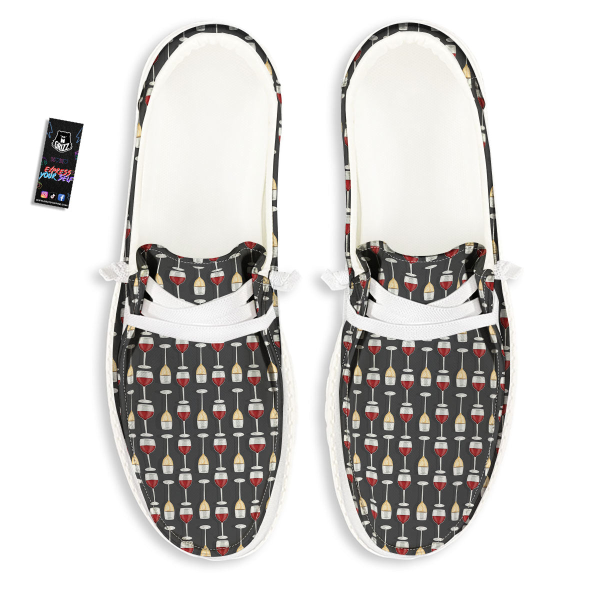 Wine Glasses Print Pattern White Loafers-grizzshop