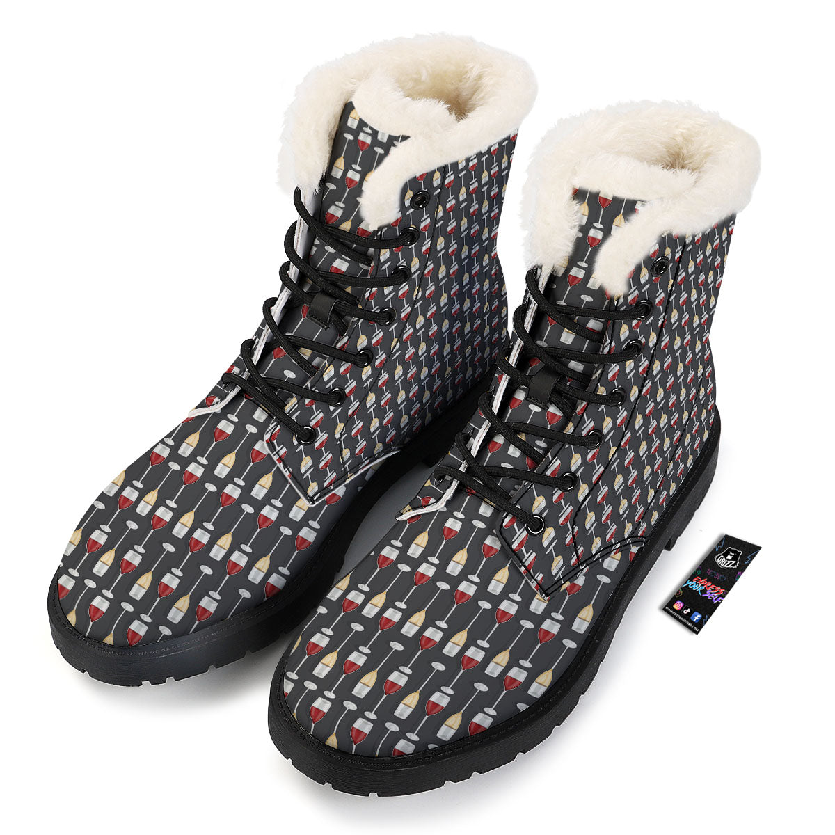 Wine Glasses Print Pattern Winter Boots-grizzshop