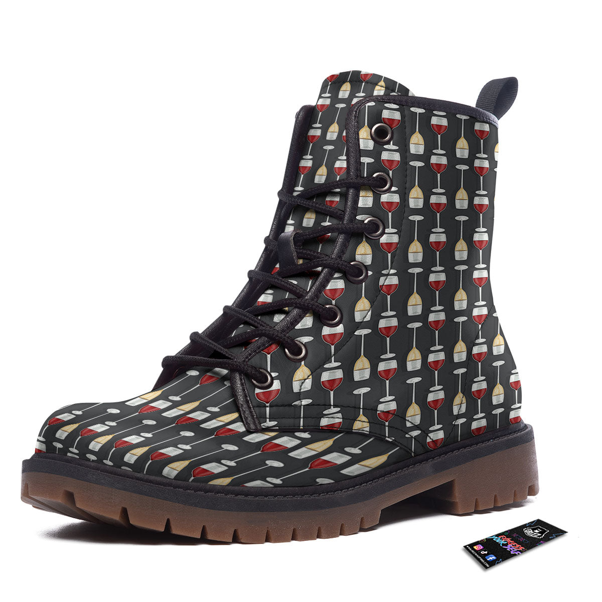 Wine Glasses Print Pattern Work Boots-grizzshop