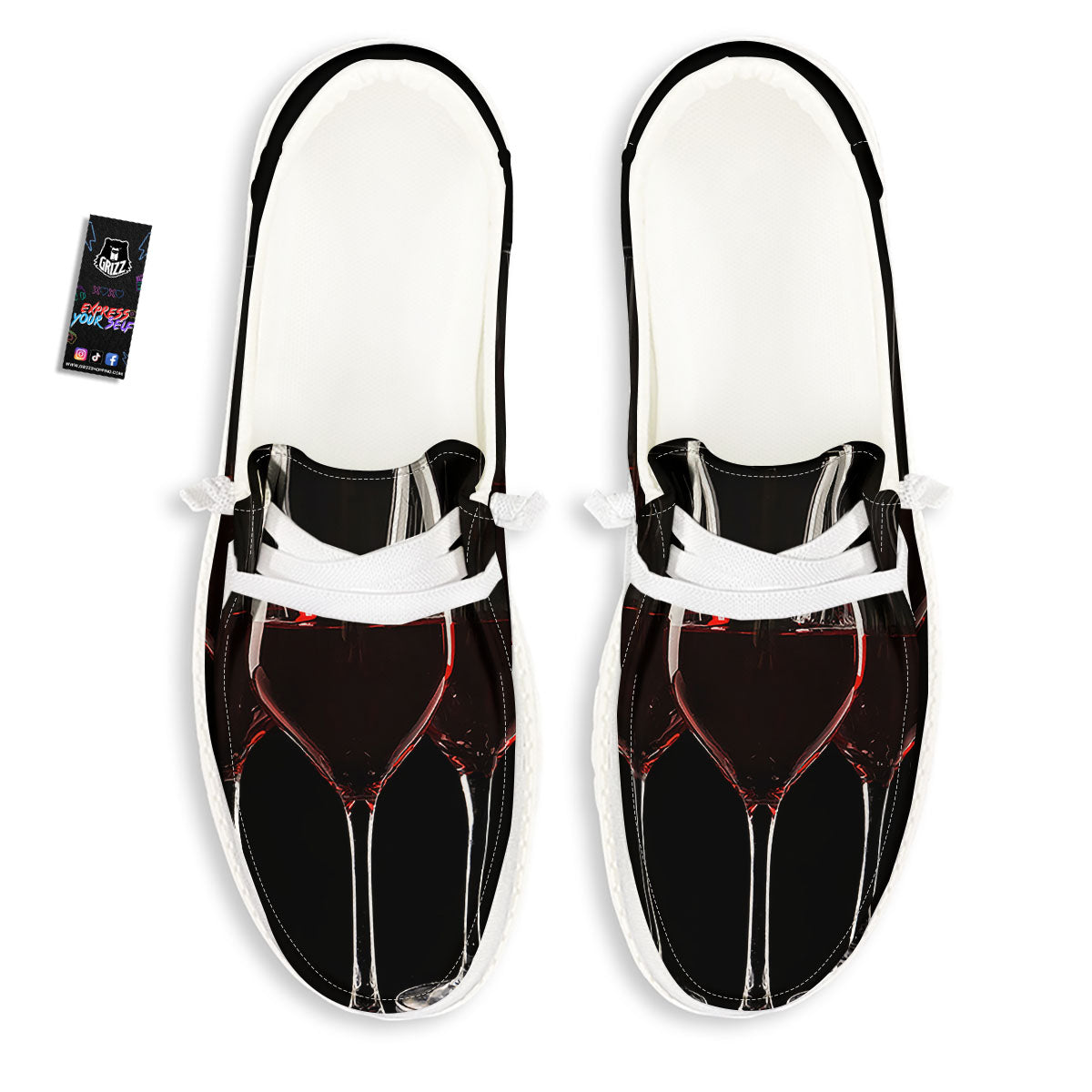 Wine Glasses Print White Loafers-grizzshop