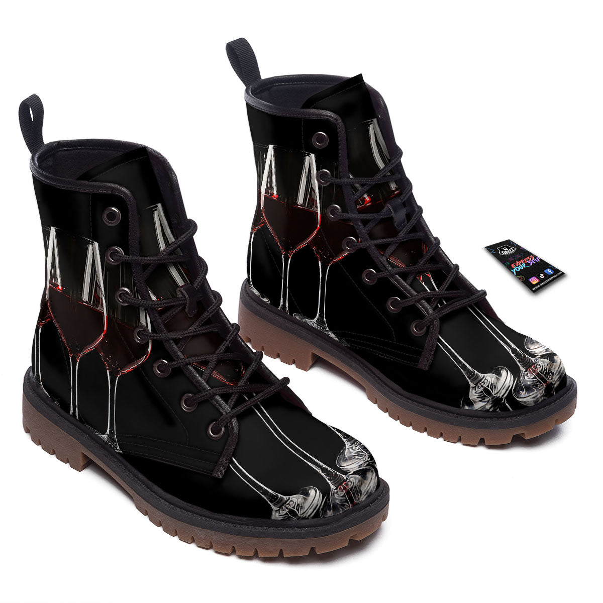 Wine Glasses Print Work Boots-grizzshop