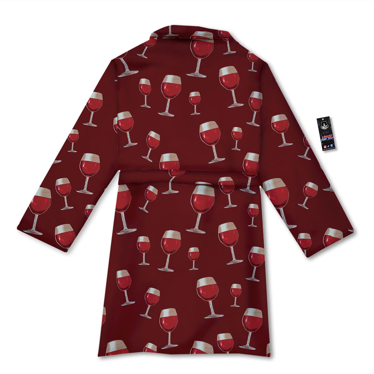 Wine Red Print Pattern Bathrobe-grizzshop
