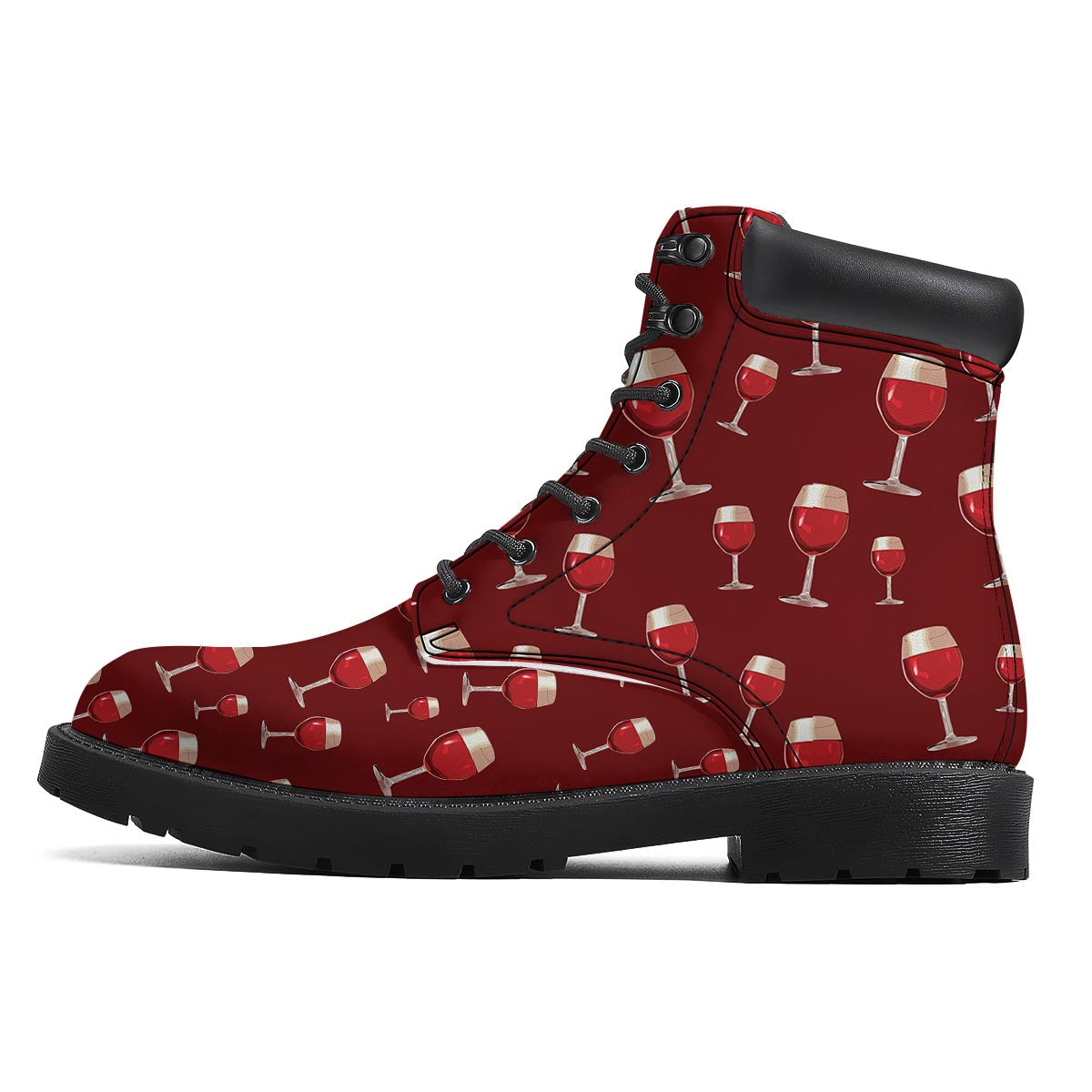 Wine Red Print Pattern Boots-grizzshop