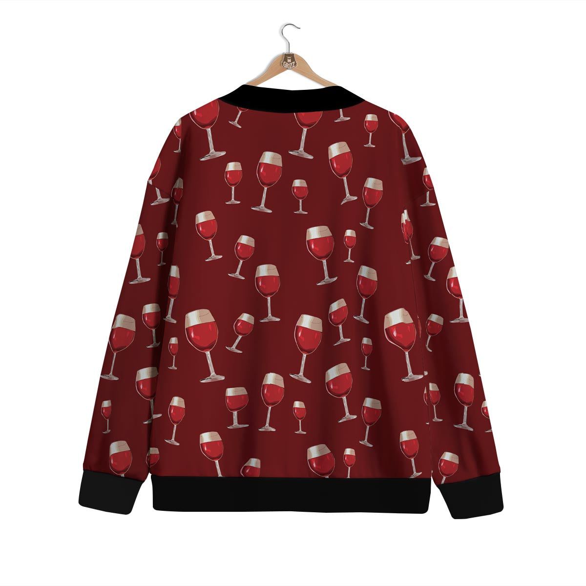 Wine Red Print Pattern Cardigan-grizzshop