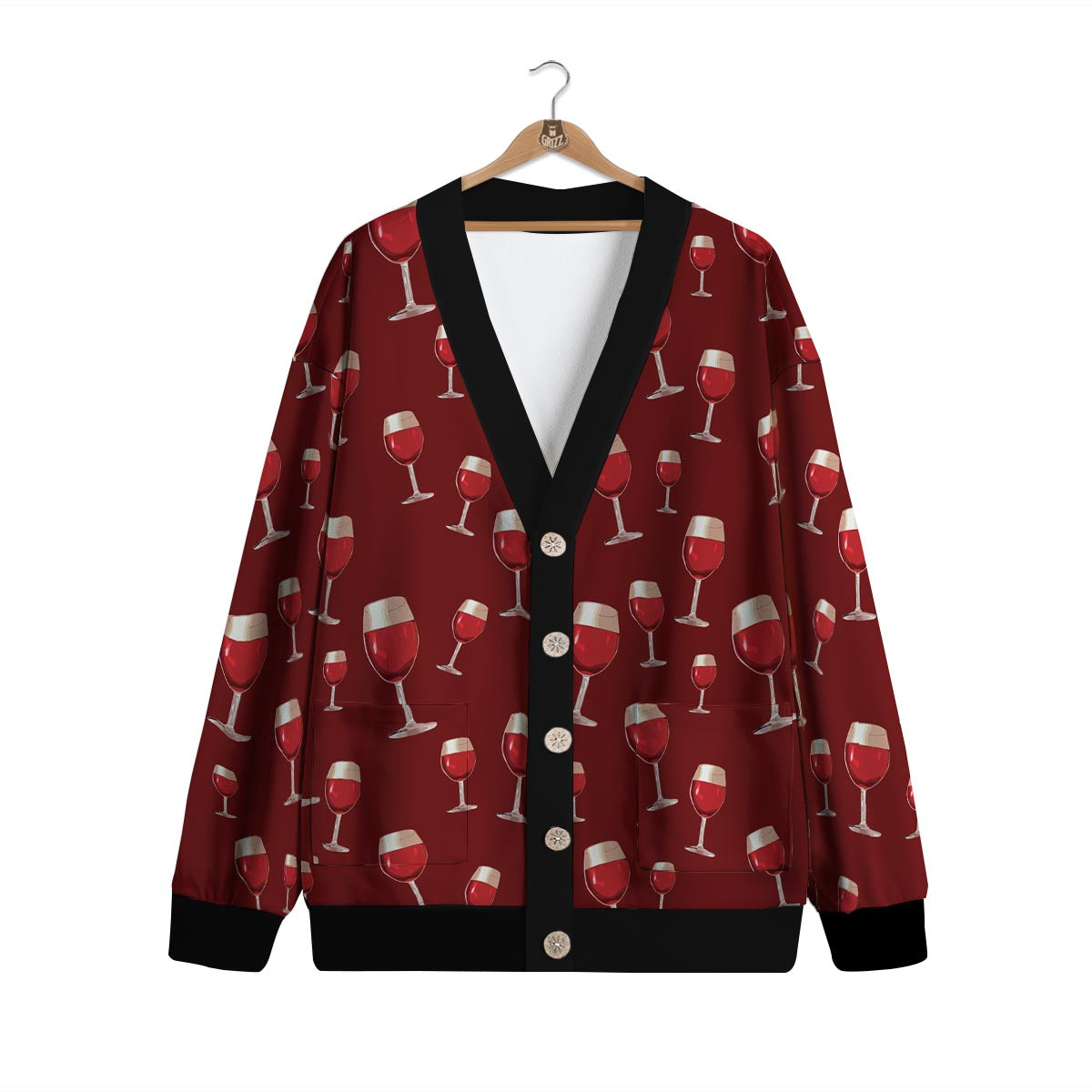Wine Red Print Pattern Cardigan-grizzshop