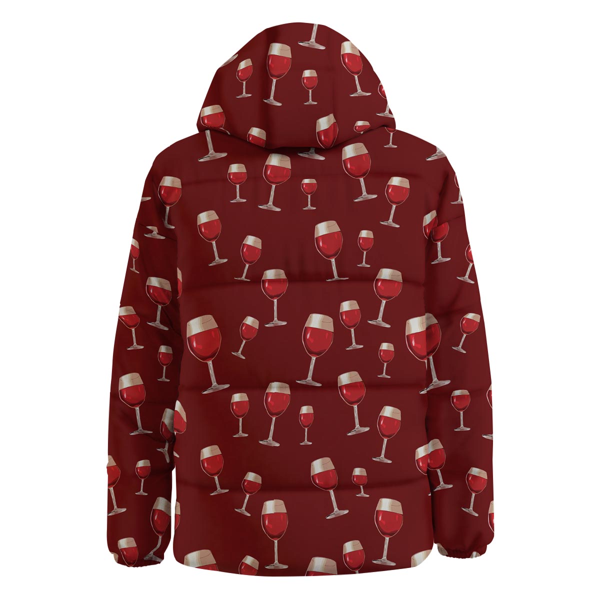 Wine Red Print Pattern Down Jacket-grizzshop