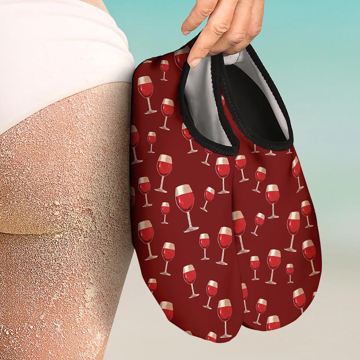 Wine Red Print Pattern Water Shoes-grizzshop