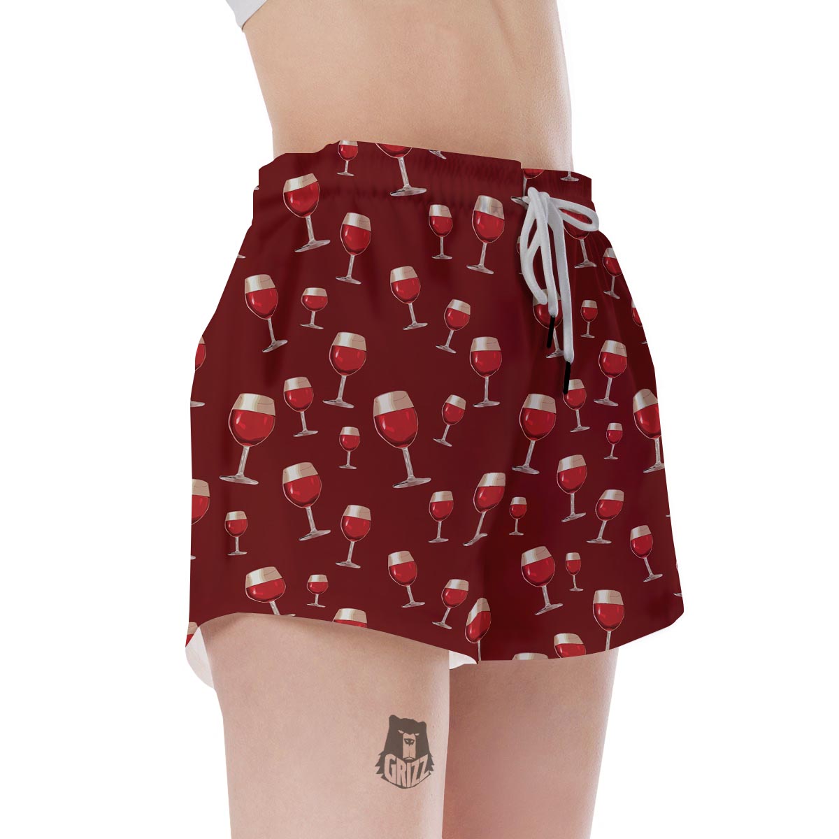 Wine Red Print Pattern Women's Shorts-grizzshop