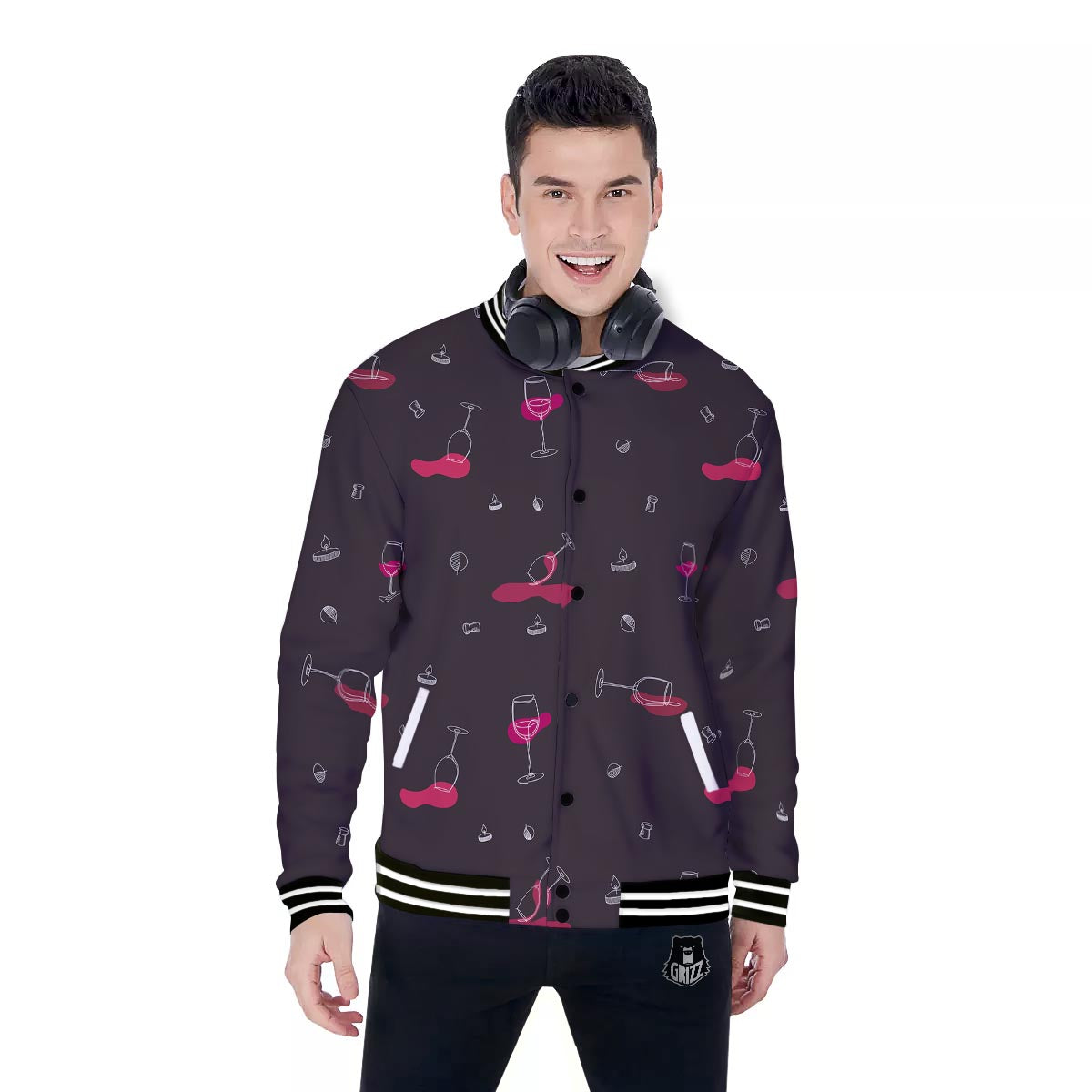 Wine Splash Print Pattern Baseball Jacket-grizzshop