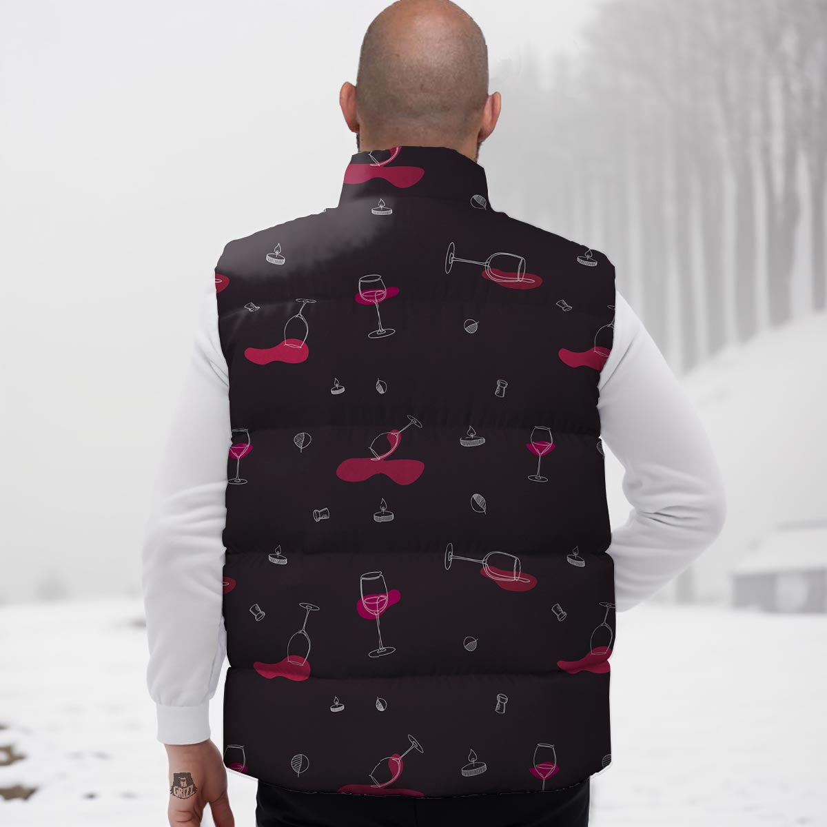 Wine Splash Print Pattern Down Vest-grizzshop