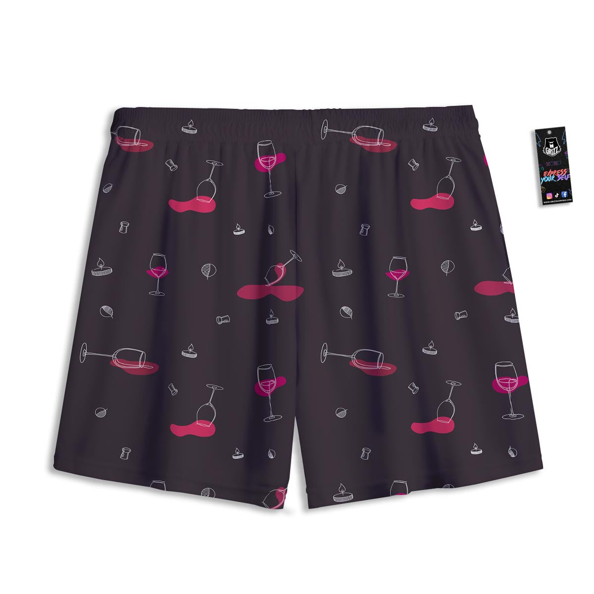 Wine Splash Print Pattern Mesh Shorts-grizzshop