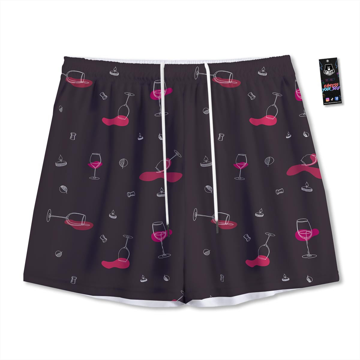 Wine Splash Print Pattern Mesh Shorts-grizzshop