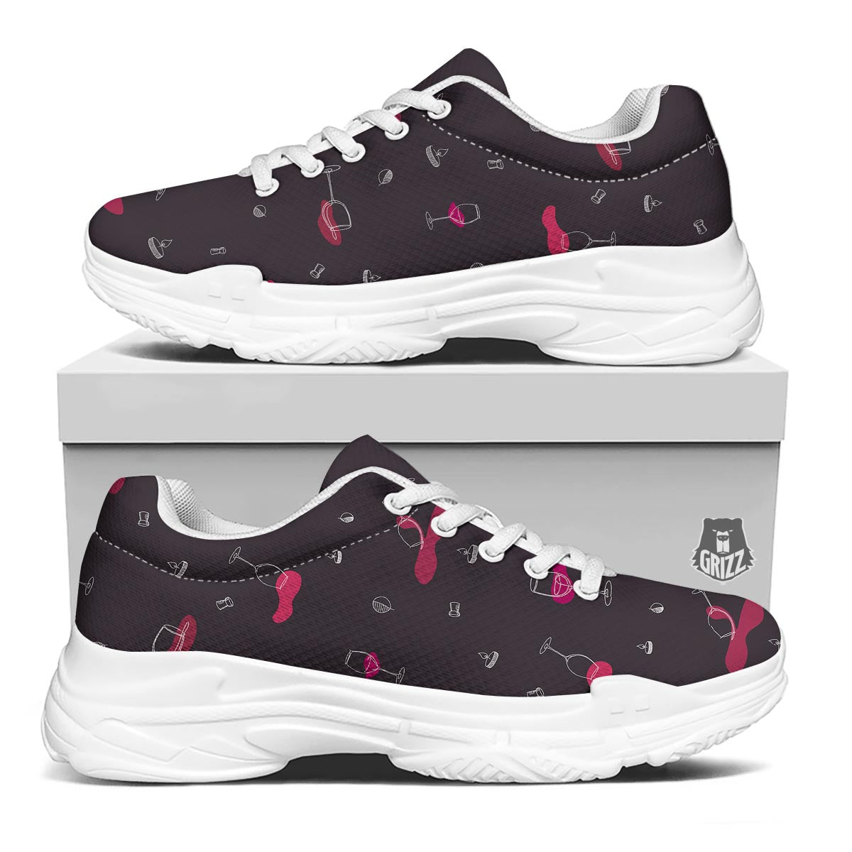 Wine Splash Print Pattern White Chunky Shoes-grizzshop