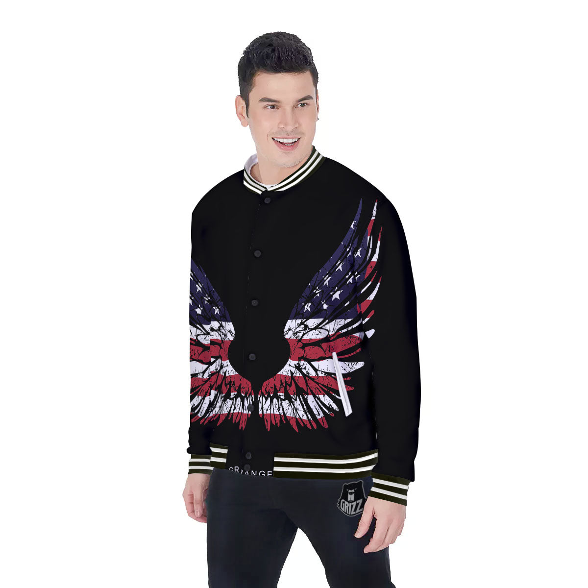 Wing Flag American Print Baseball Jacket-grizzshop