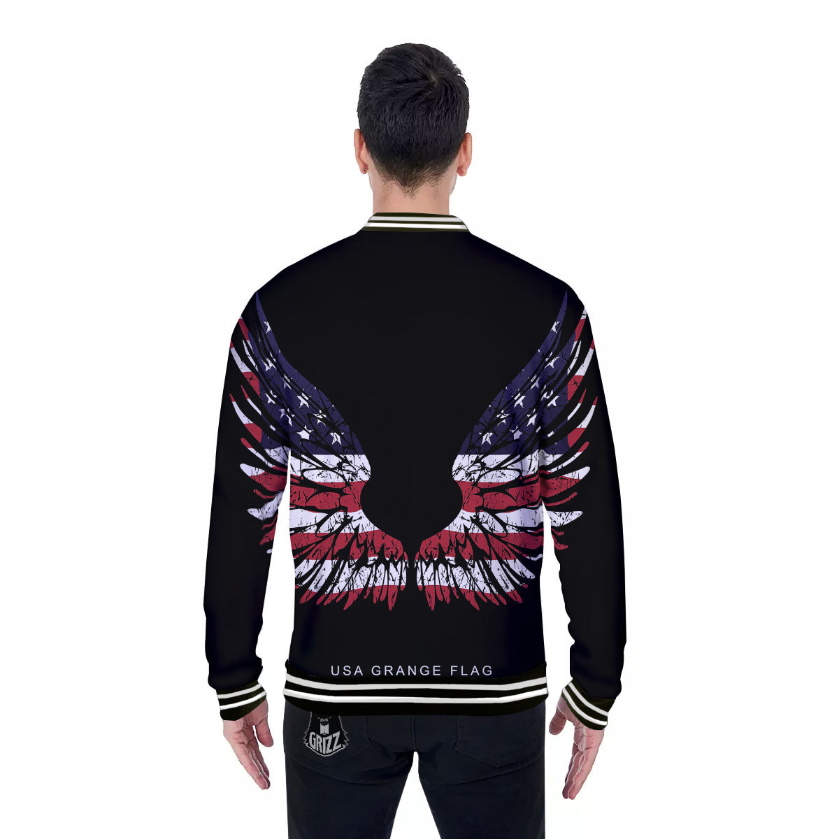 Wing Flag American Print Baseball Jacket-grizzshop