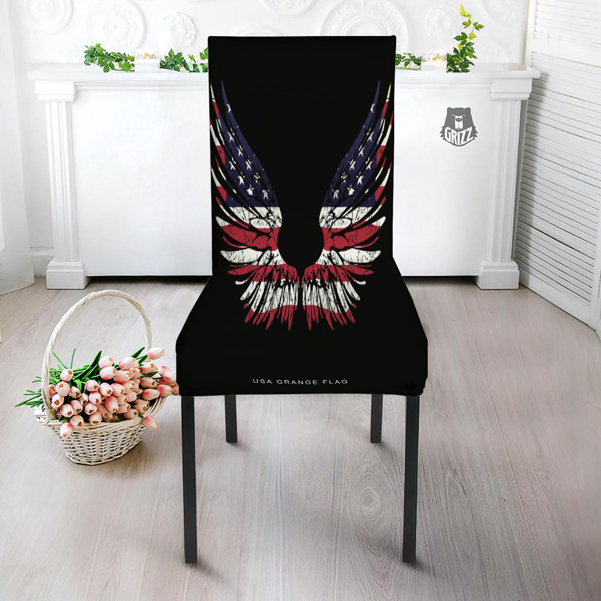 Wing Flag American Print Dining Chair Slipcover-grizzshop