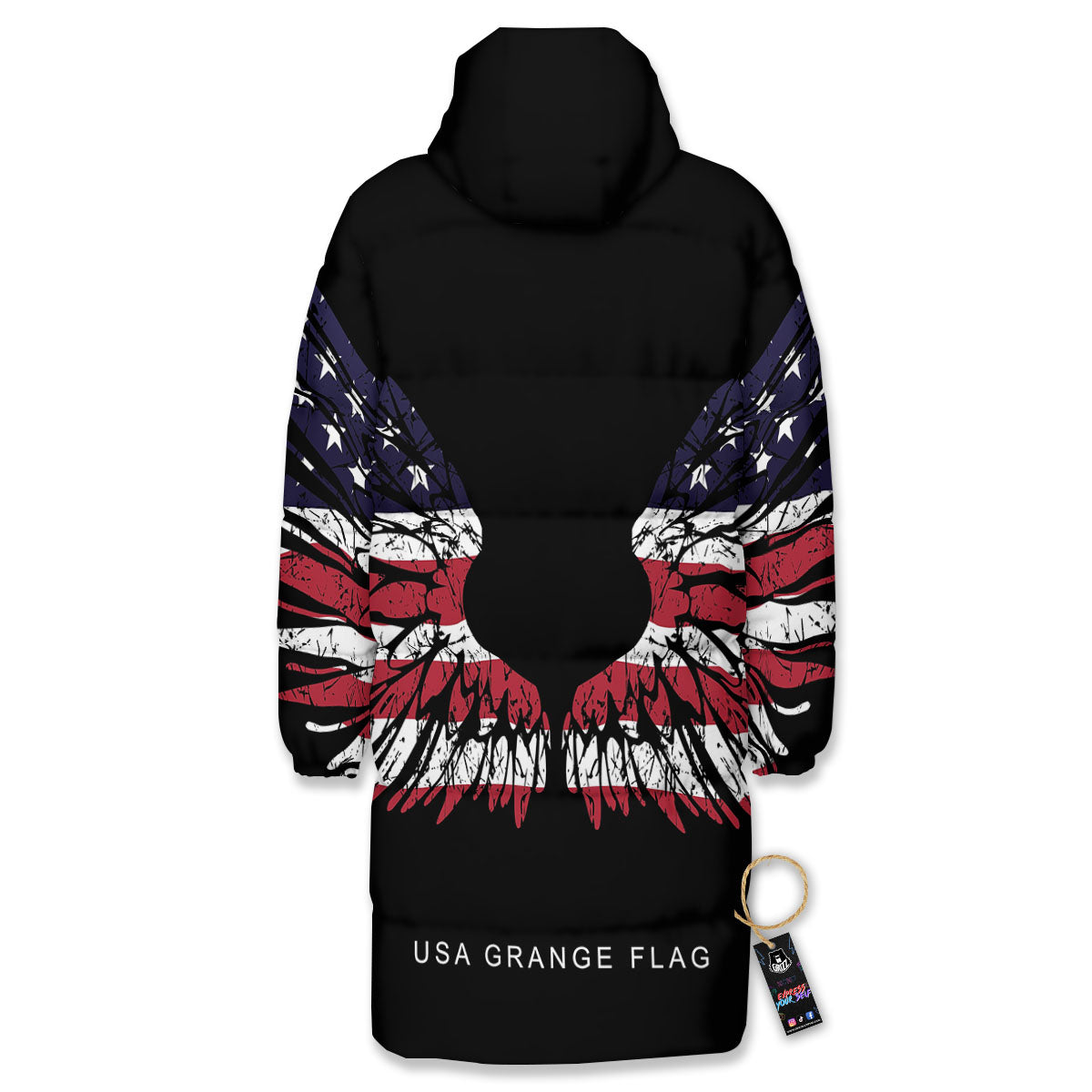 Wing Flag American Print Long Down Jacket-grizzshop