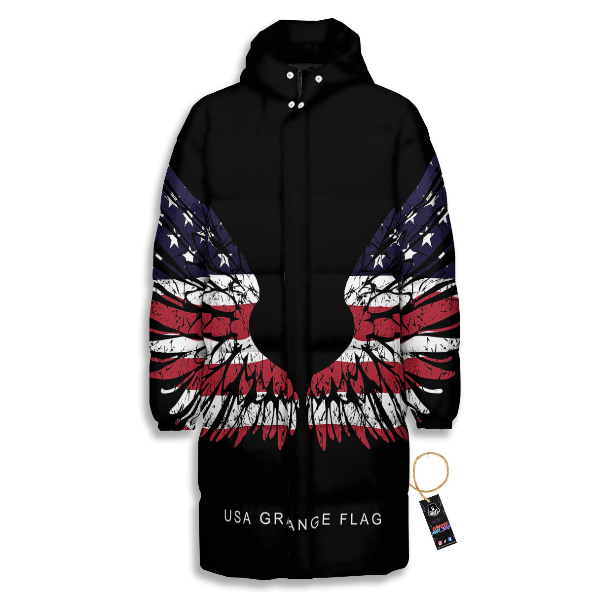Wing Flag American Print Long Down Jacket-grizzshop