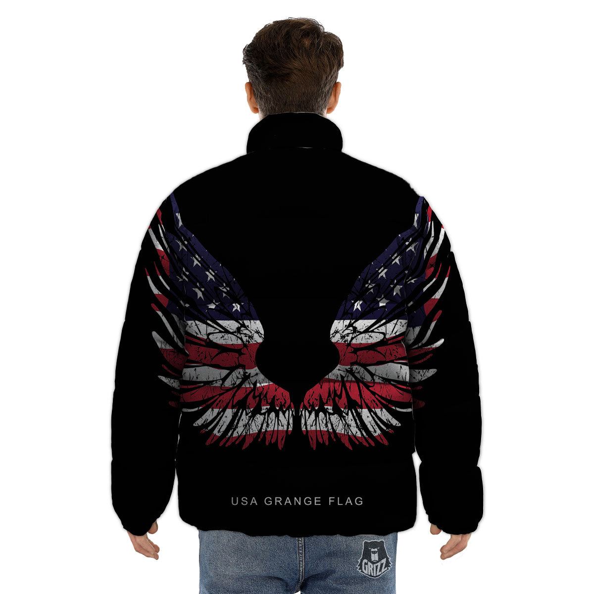 Wing Flag American Print Puffer Jacket-grizzshop