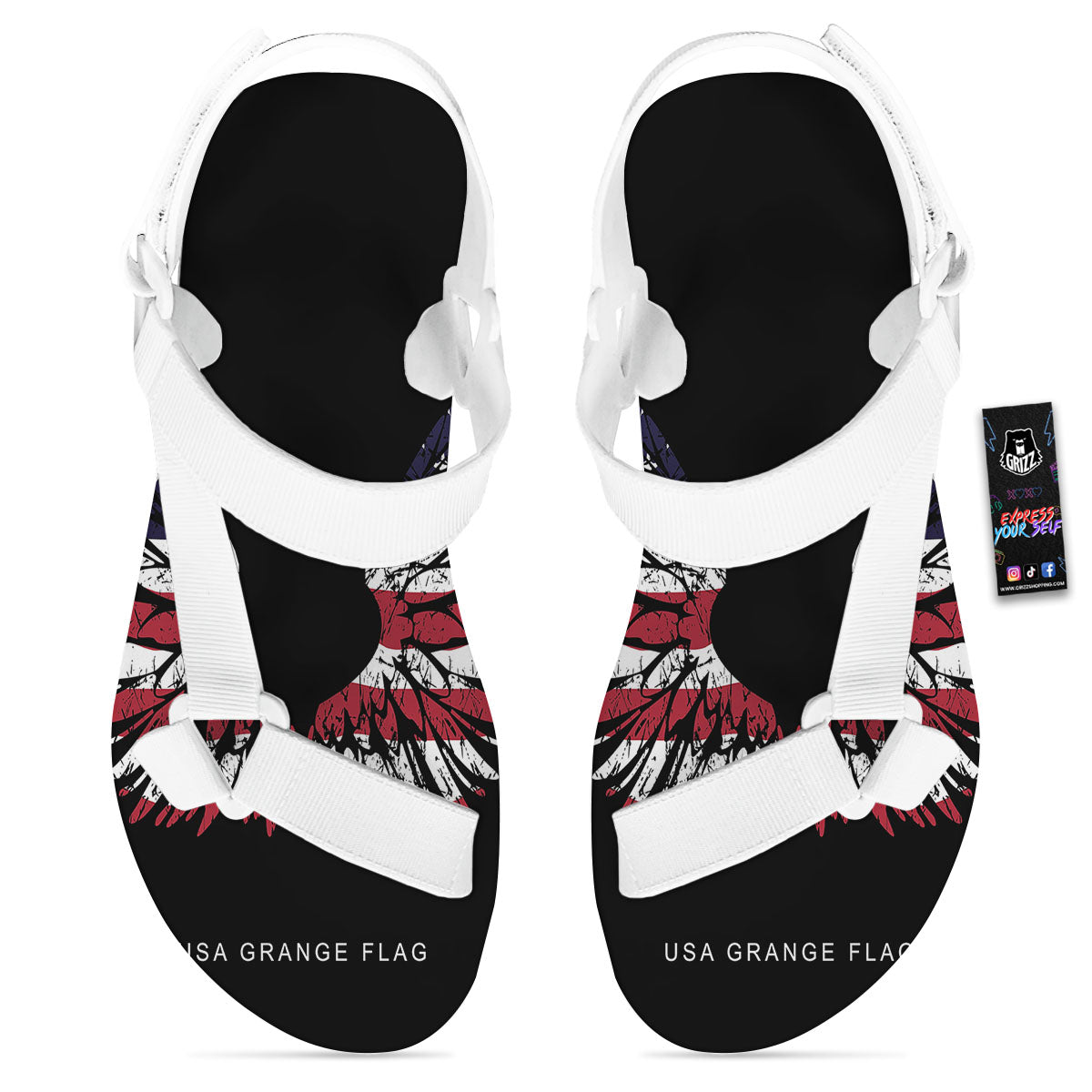 Wing Flag American Print White Open Toe Sandals-grizzshop
