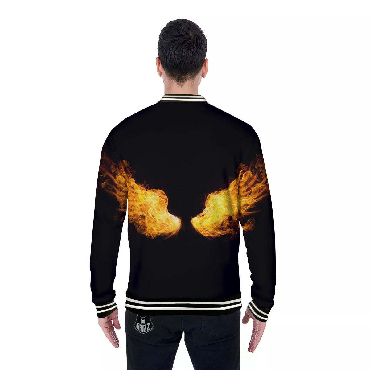 Wings Flame Print Baseball Jacket-grizzshop