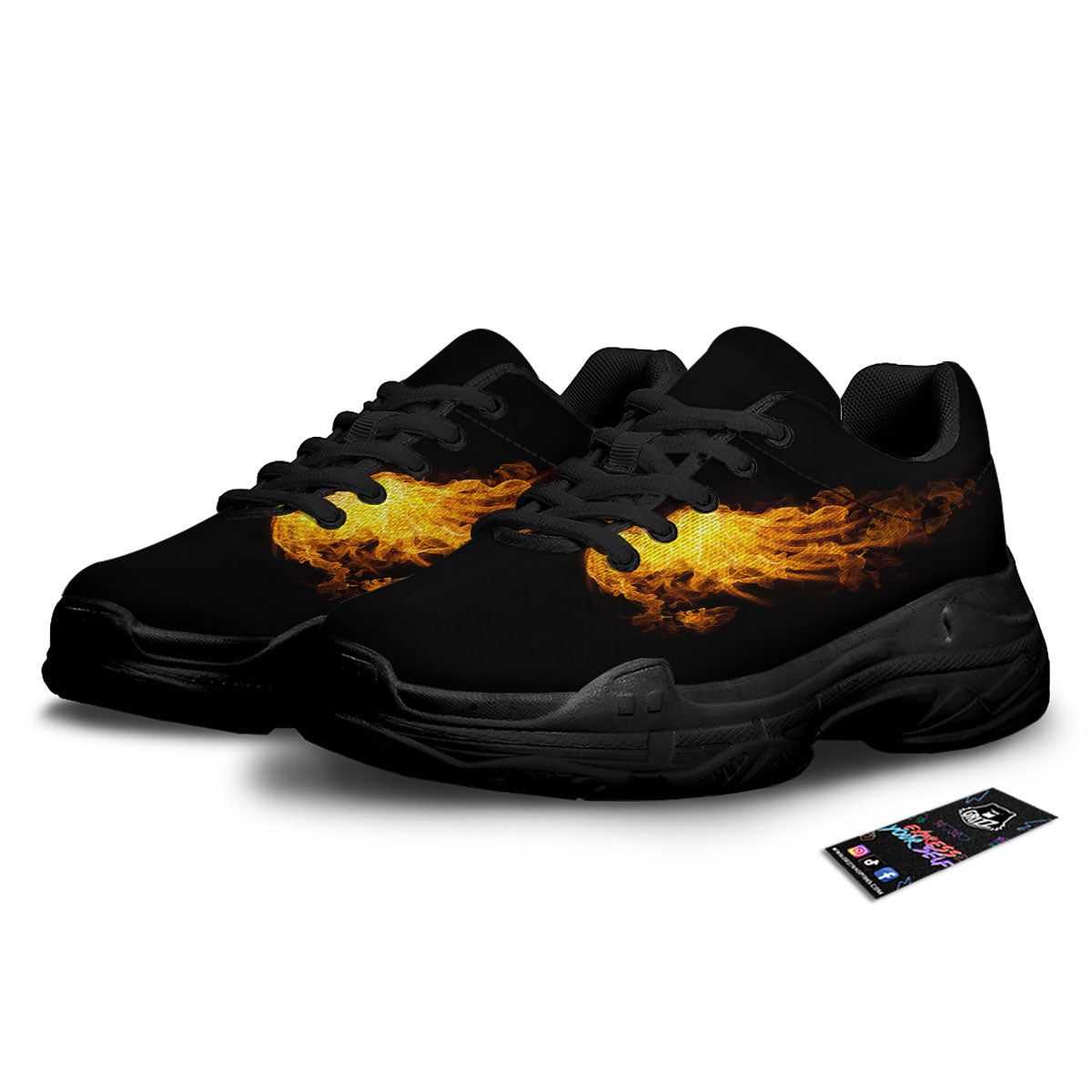 Wings Flame Print Black Chunky Shoes-grizzshop