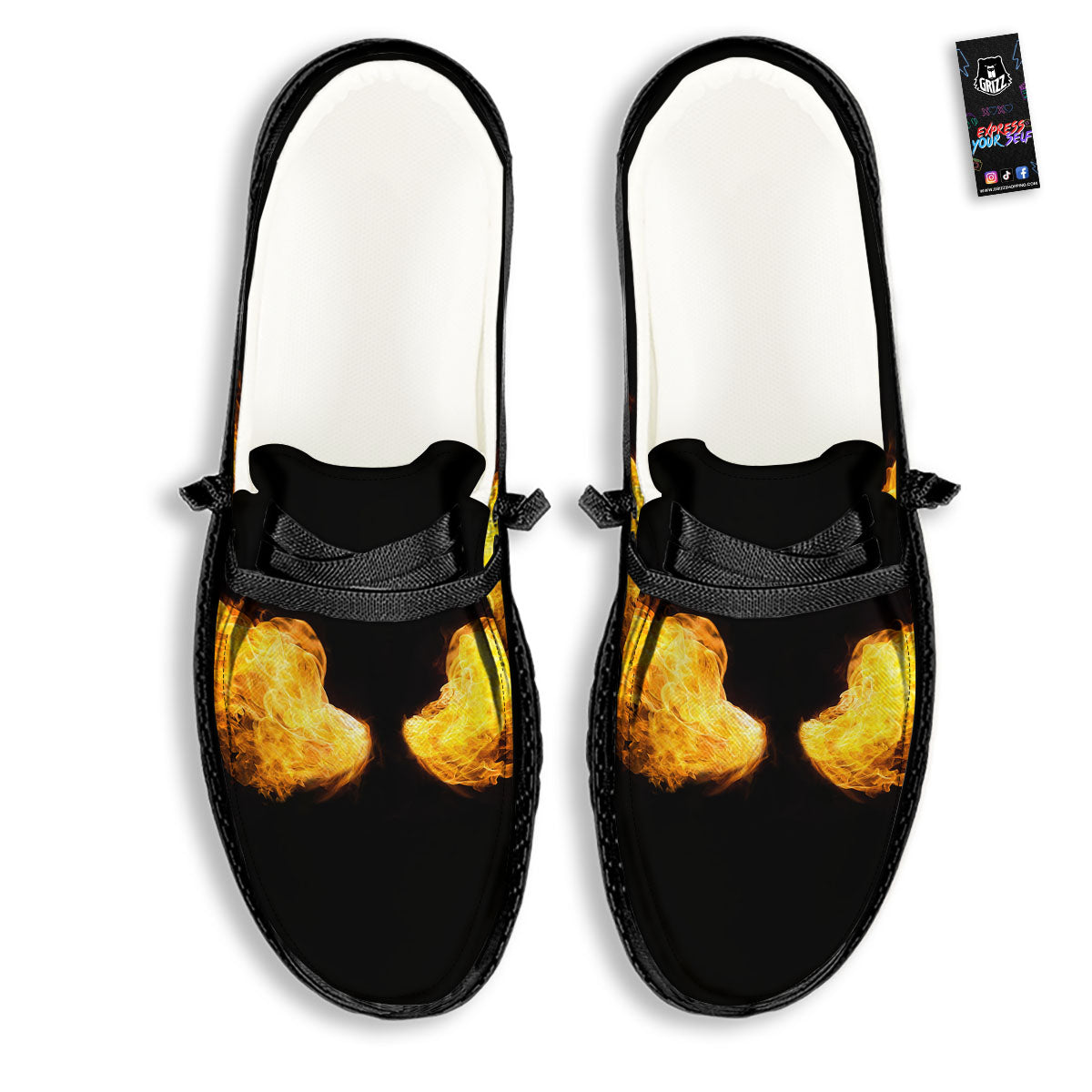 Wings Flame Print Black Loafers-grizzshop