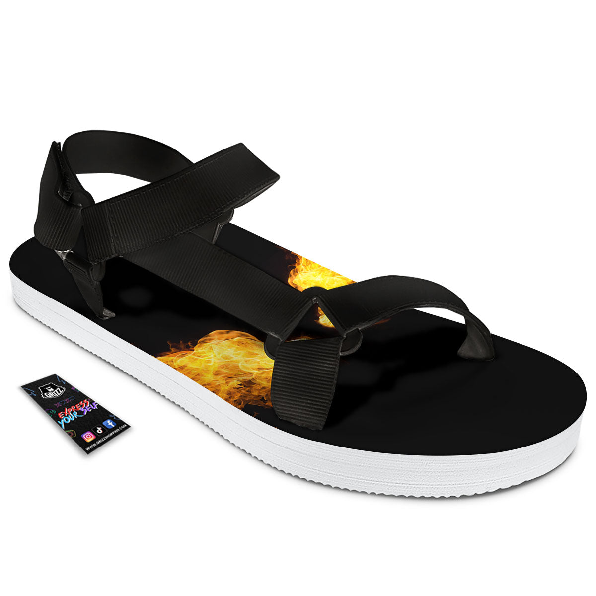 Wings Flame Print Black Open Toe Sandals-grizzshop