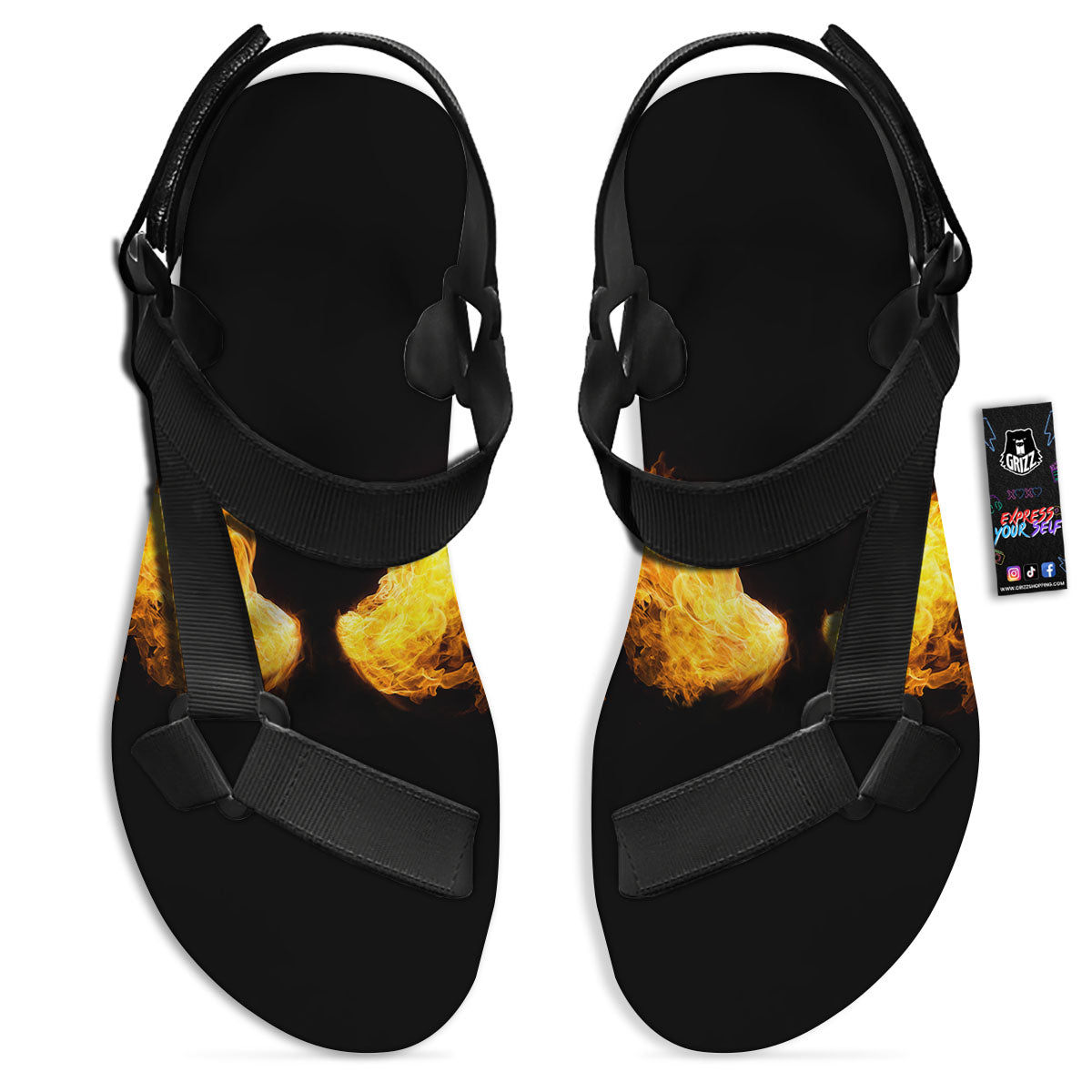 Wings Flame Print Black Open Toe Sandals-grizzshop