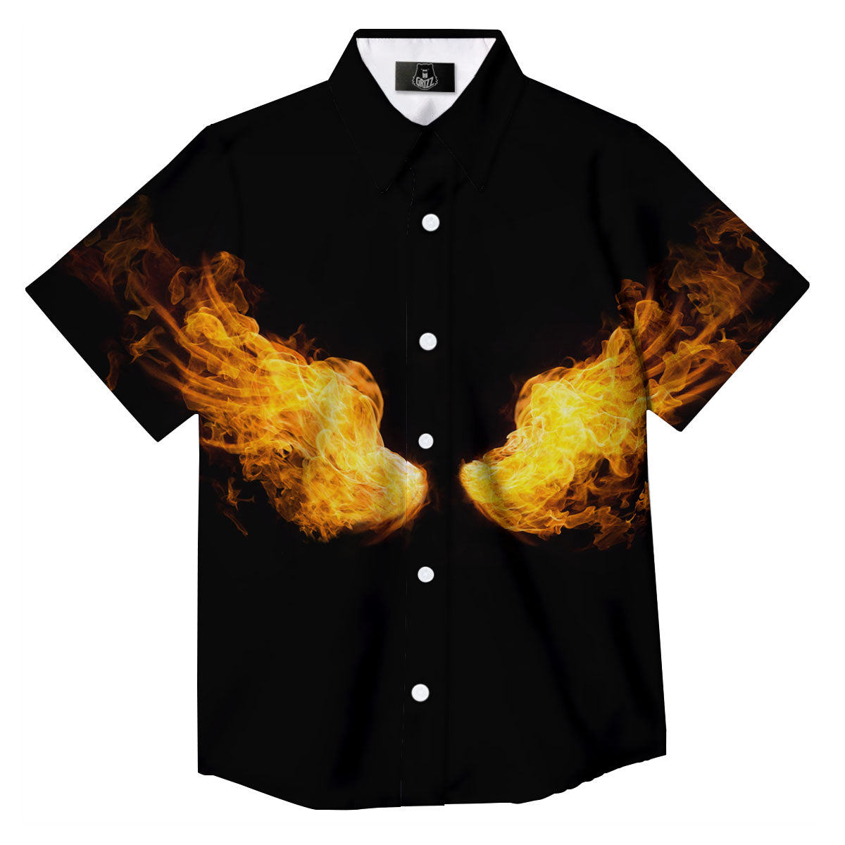Wings Flame Print Button Up Shirt-grizzshop