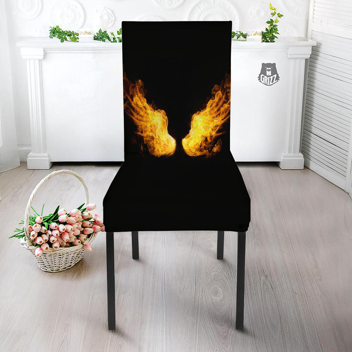 Wings Flame Print Dining Chair Slipcover-grizzshop