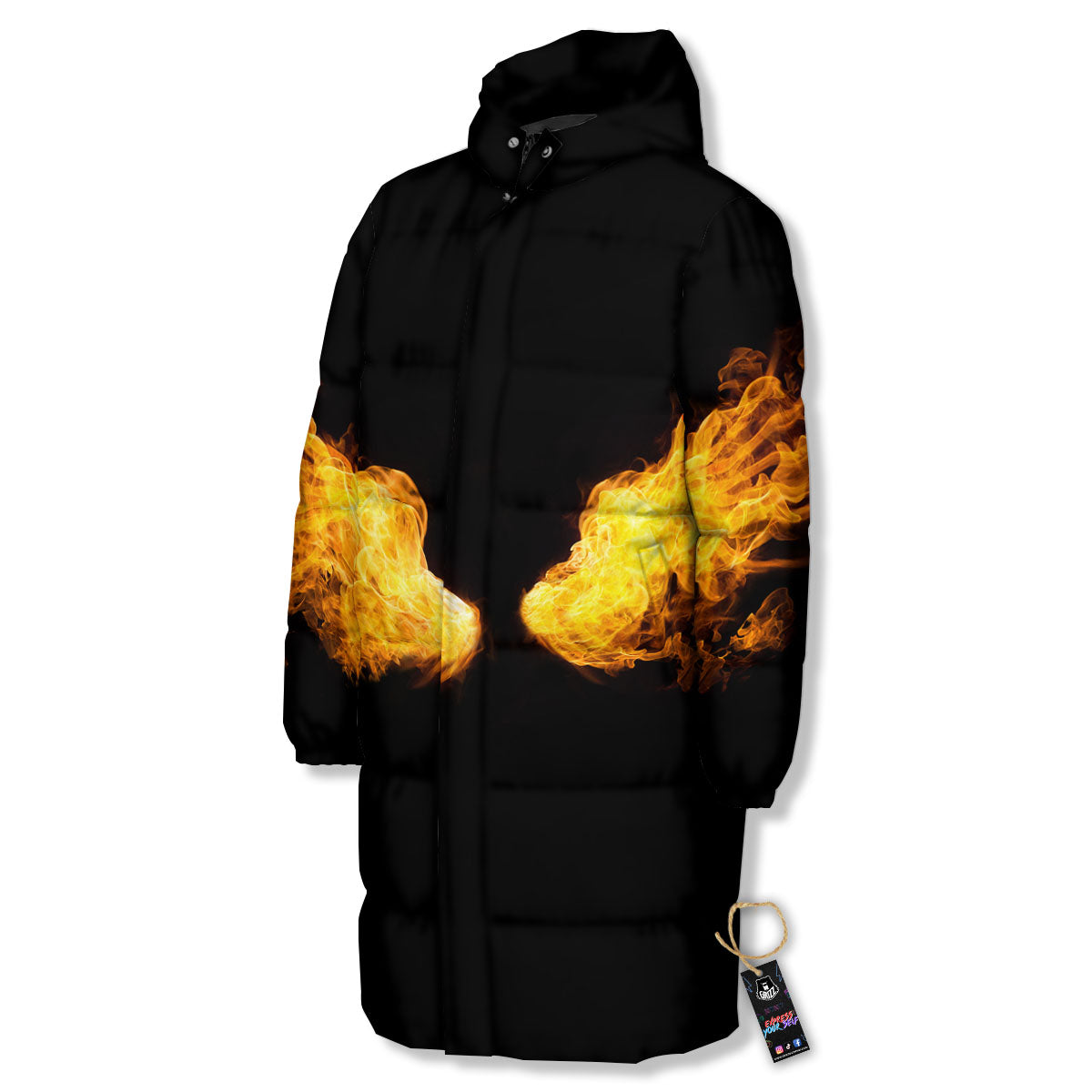 Wings Flame Print Long Down Jacket-grizzshop