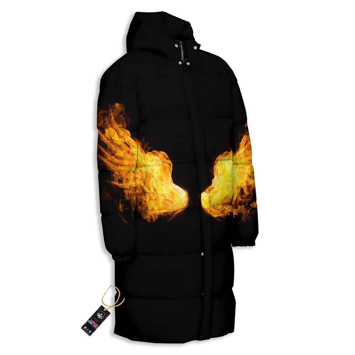 Wings Flame Print Long Down Jacket-grizzshop