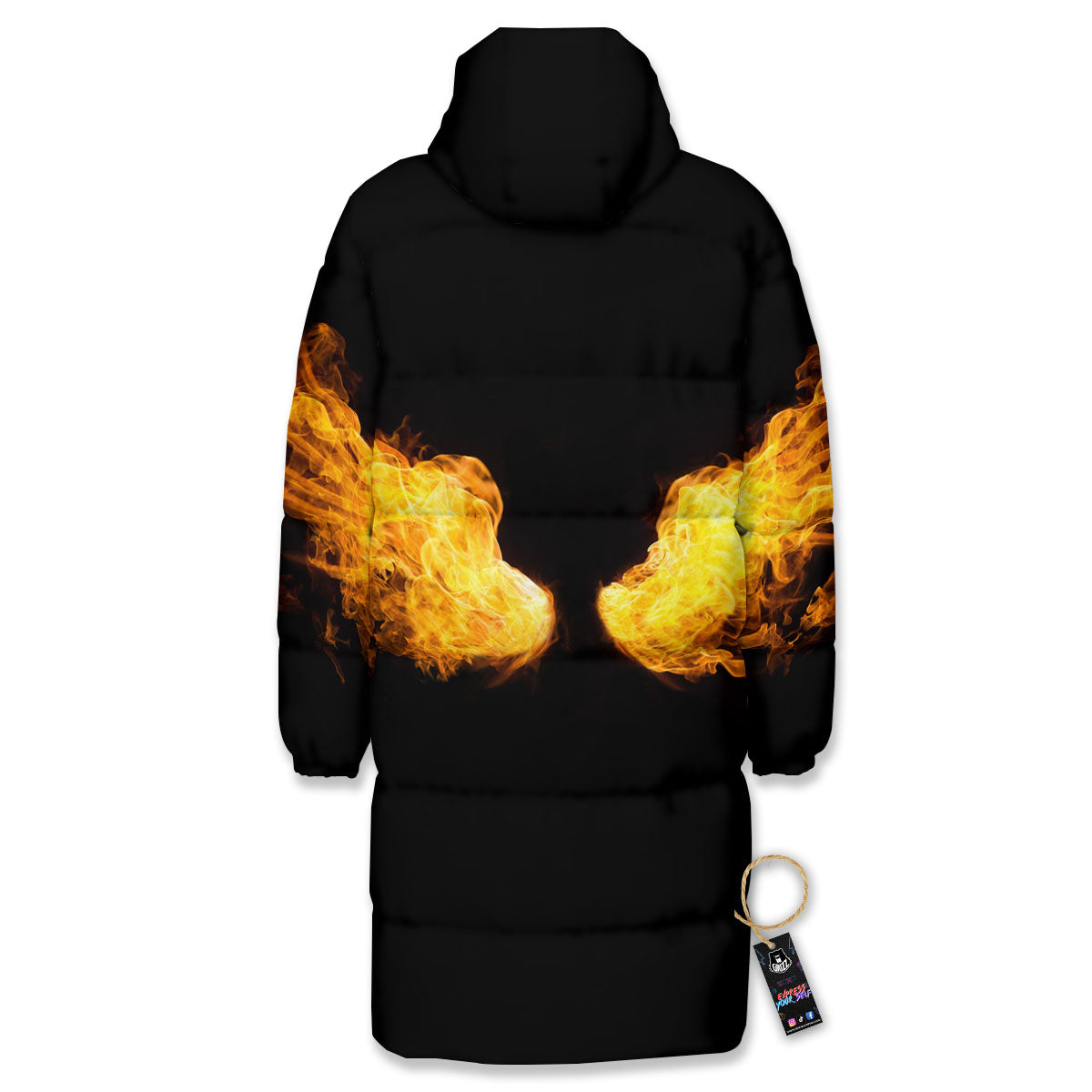 Wings Flame Print Long Down Jacket-grizzshop