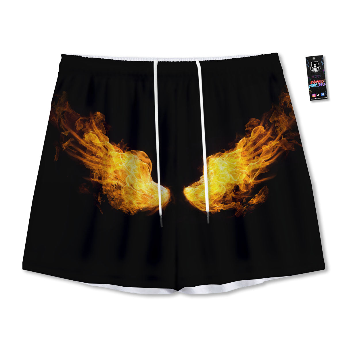 Wings Flame Print Mesh Shorts-grizzshop