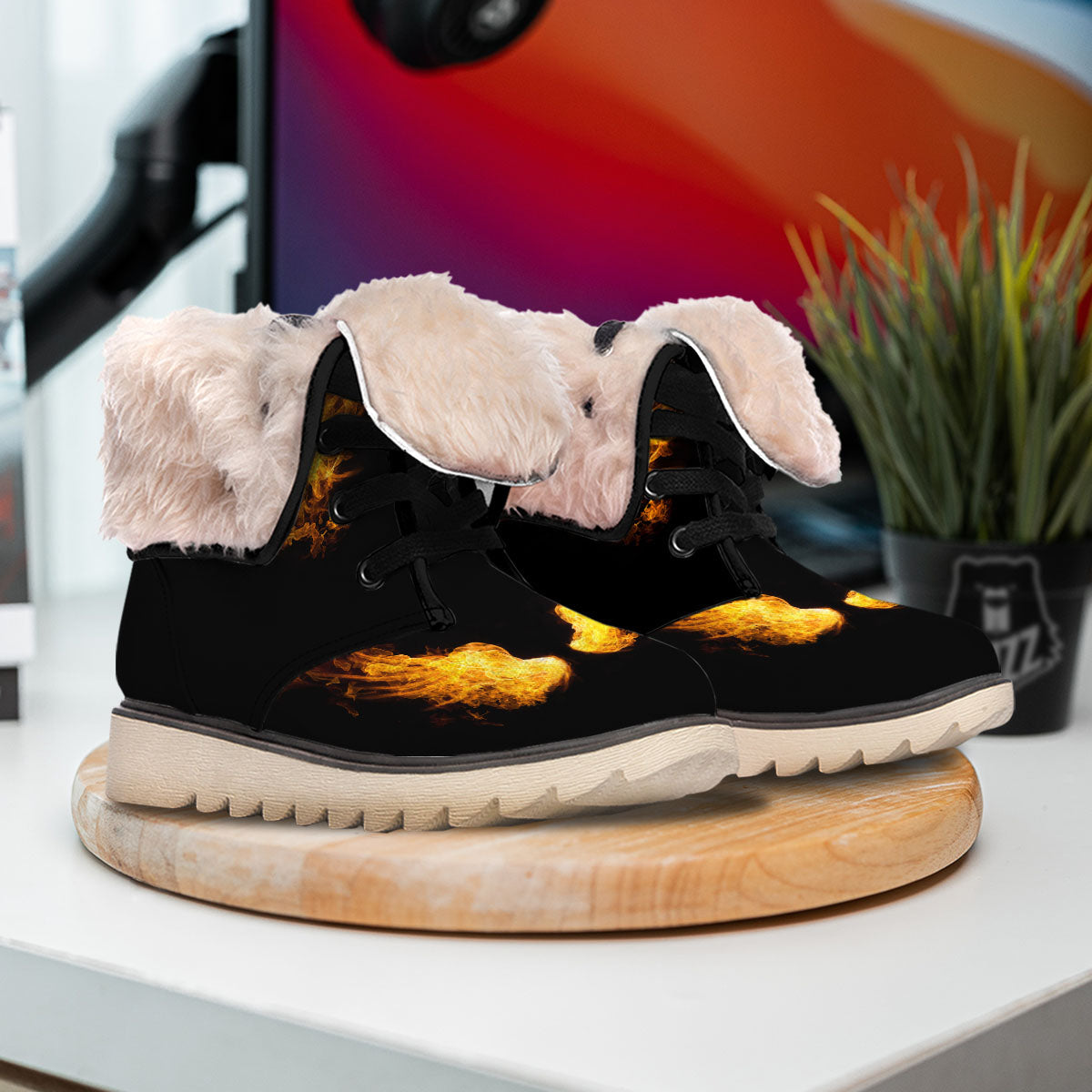 Wings Flame Print Snow Boots-grizzshop