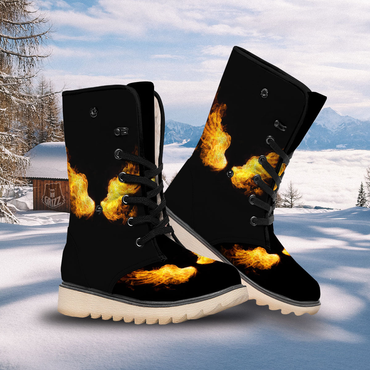 Wings Flame Print Snow Boots-grizzshop
