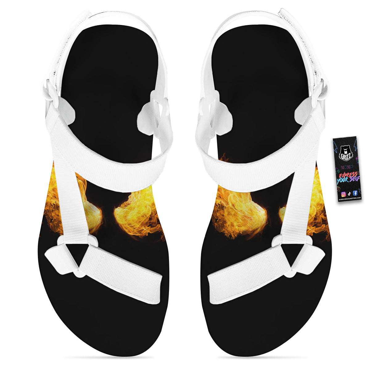 Wings Flame Print White Open Toe Sandals-grizzshop